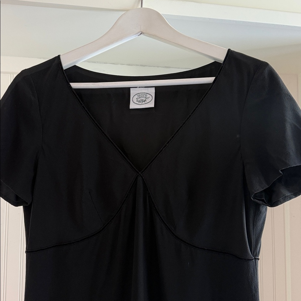Rare Embroidered Vintage Laura Ashley Dress 100% Silk Black Flowers - Picture 4 of 8